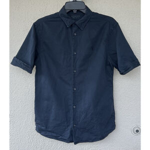 AllSaints Hermosa Button-Up Shirt Mens Small Blue Short Sleeve Cotton Linen